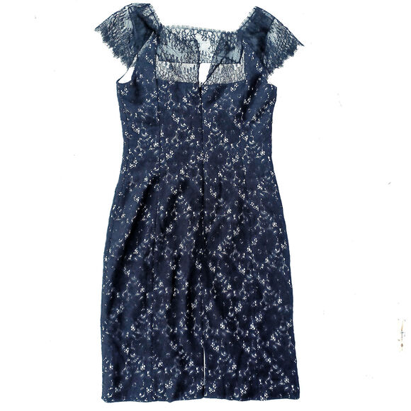 KAY UNGER Lace Illusion Black Cocktail Dress 4 – Elegant Formal Sheath Evening - Picture 5 of 11